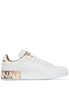 Dolce & Gabbana Portofino White And Gold Low Top Sneakers With Logo In Leather Woman In White