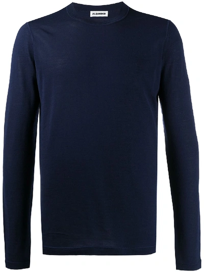 Jil Sander Fine Knit Crew Neck Jumper In Blue