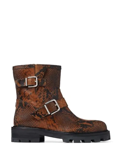 Jimmy Choo Youth Ii Snake-print Leather Ankle Boots In Brown