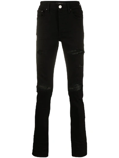 Amiri Leather Detail Skinny Jeans In Black