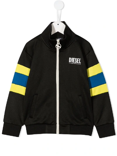 Diesel Teen Slogan-print Tracksuit Top In Black