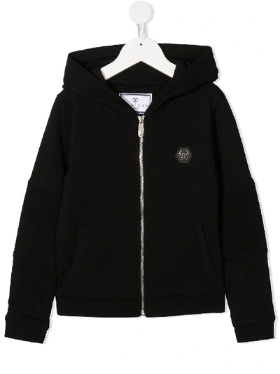 Philipp Plein Junior Kids' Hexagon Logo-print Zip-up Hoodie In Black