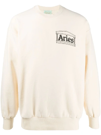 Aries Logo Print Sweatshirt In Neutrals