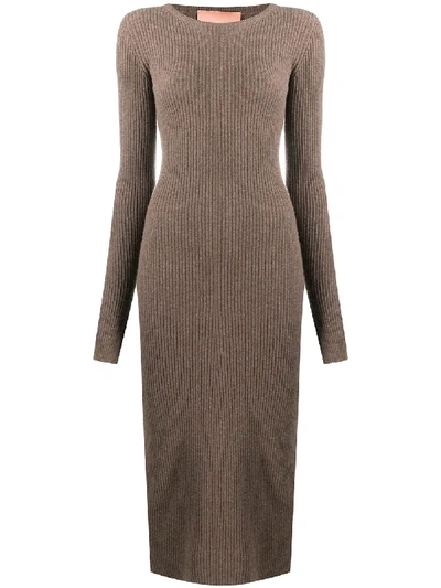 Andamane Ribbed-knit Midi Dress In Brown
