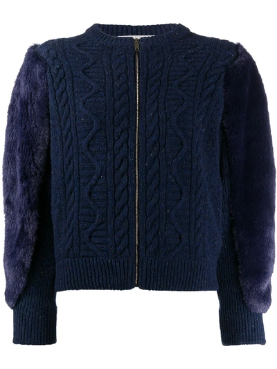 Stella Mccartney Fur Free Fur Cable-knit Jacket In Blue