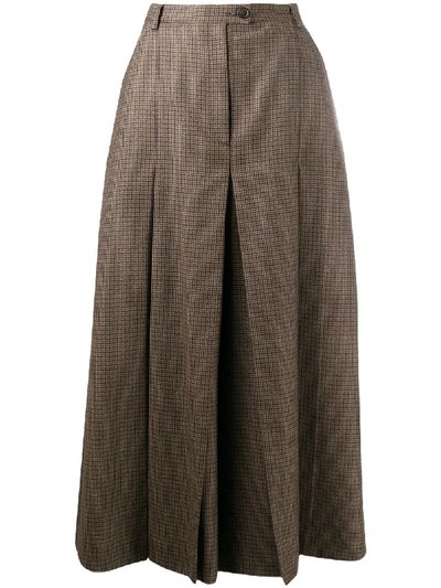 Maison Margiela Check Pleated Mid-length Skirt In Brown