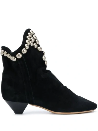 Isabel Marant Doey Low Heels Ankle Boots In Black Suede