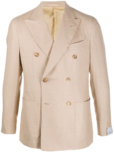 Caruso Double-breasted Linen And Silk-blend Twill Suit Jacket In Neutrals