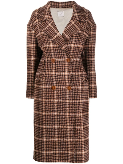 Alysi Check Herringbone Double-breasted Coat In Brown