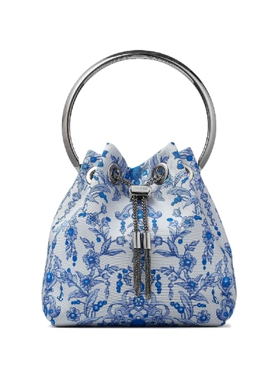 Jimmy Choo Floral-print Tassel-detail Bon Bon Tote Bag In Blue