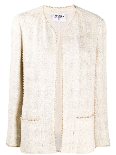 Pre-owned Chanel Beaded-trim Tweed Jacket In Neutrals