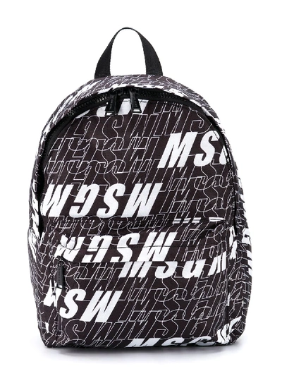 Msgm Kids' All-over Logo Backpack In Black