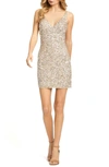 Mac Duggal Sleeveless Sequin V-neck Mini Dress In Shimmering Gold