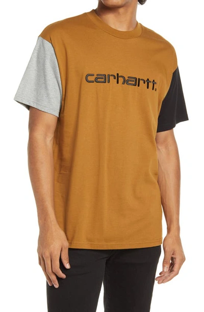 Carhartt Tricolor Embroidered Logo T-shirt In Hamilton Brown