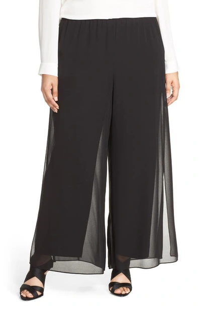 Alex Evenings Chiffon Overlay Wide Leg Pants In Black