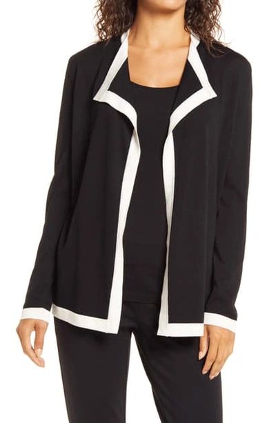 Anne Klein Plus Size Colorblocked Drape-front Cardigan Sweater In Anne Black/ Anne White