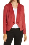 ANNE KLEIN DRAPE FRONT FAUX SUEDE JACKET,10771460