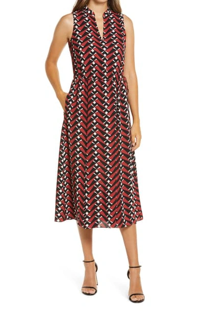 Anne Klein Plus Size Printed Drawstring Midi Dress In Cinnamon/ Anne Black Cm