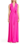 ADAM LIPPES BELTED WIDE LEG SILK SATIN BACK CREPE JUMPSUIT,P20707SB