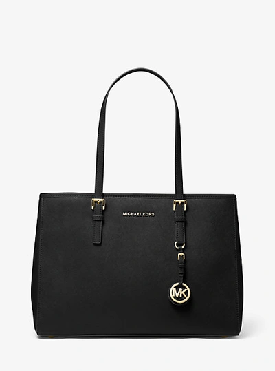 Michael Kors Jet Set Saffiano Leather Tote Bag In Black