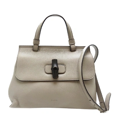 Pre-owned Gucci Grey Leather Bamboo Daily Top Handle Bag