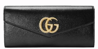Pre-owned Gucci Broadway Leather Clutch Torchon Double G Black