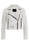 Allsaints Elora Shrunken Leather Biker Jacket In Off White