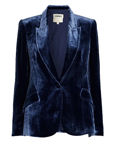 L Agence Chamberlain Velvet Blazer In Navy