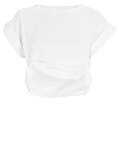 The Line By K Joseph Cropped Gathered Cotton-blend Jersey T-shirt In White