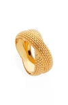 Monica Vinader 18ct Gold Plated Vermeil Silver Heirloom Woven Cross Ring