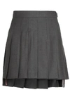 Thom Browne Wool Miniskirt With Pleated Design And Side Stripe Detail In Dark Grey