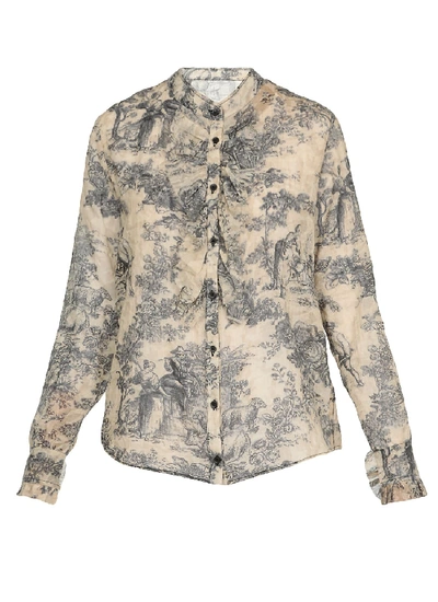 Uma Wang Floral Print Ruffled Shirt In Black