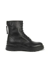 WOOLRICH ZIPPED LEATHER COMBAT BOOTS IN BLACK