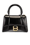 Balenciaga Hourglass Small Leather Top Handle Shoulder Bag In Black