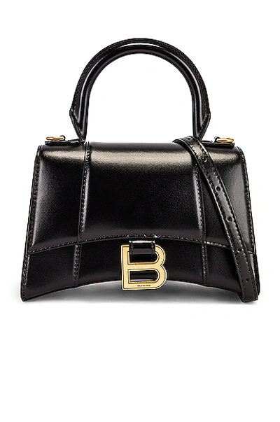 Balenciaga Hourglass Small Leather Top Handle Shoulder Bag In Black