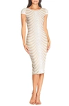 Dress The Population Marcella Sequin Stripe Cocktail Sheath Dress In Off White