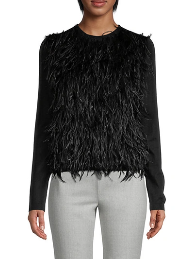 Giambattista Valli Feathered Cashmere & Silk-blend Sweater In Black