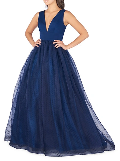 Mac Duggal Women's Polka Dot Chiffon Ball Gown In Navy