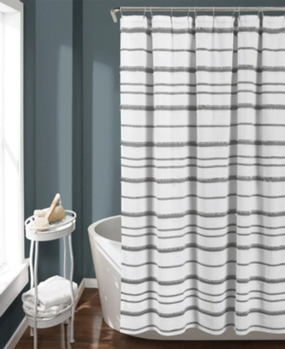 Lush Decor Stripe Clip Jacquard 72" X 72" Shower Curtain In Gray