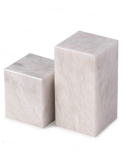 Bey-berk 2-piece Marble Cube Design Bookends In White