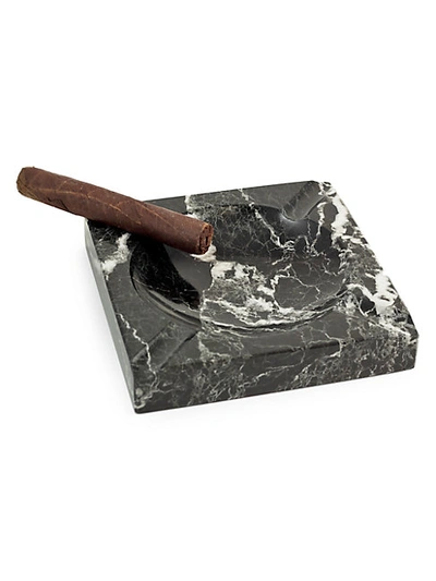 Bey-berk Square Cigar Marble Ashtray In Black Multi