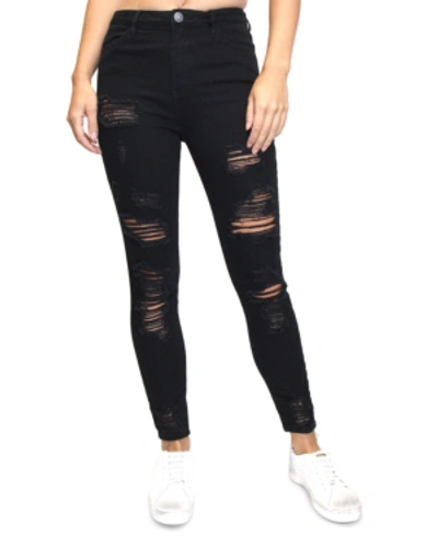 Almost Famous Juniors' Destructed High-rise Skinny Jeans In Black
