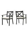 Noble House Exuma Outdoor Cast Dining Chairs With Cushions, Set Of 2 In Black