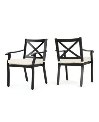 Noble House Exuma Outdoor Cast Dining Chairs With Cushions, Set Of 2 In Black