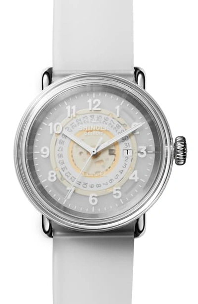Shinola Detrola Silicone Strap Watch, 43mm In White/ Silver