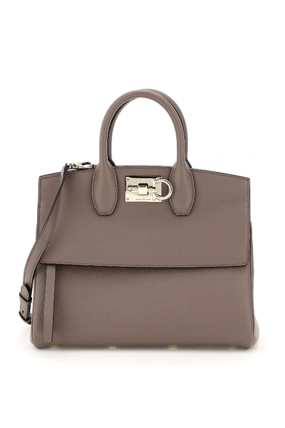 Ferragamo Studio Bag In Beige,grey