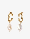ALIGHIERI THE POET'S MUSE 24CT GOLD-PLATED BRONZE AND FRESHWATER PEARL DROP EARRINGS,R03657522