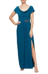 ALEX EVENINGS COWL NECK BEADED WAIST GOWN,82351491