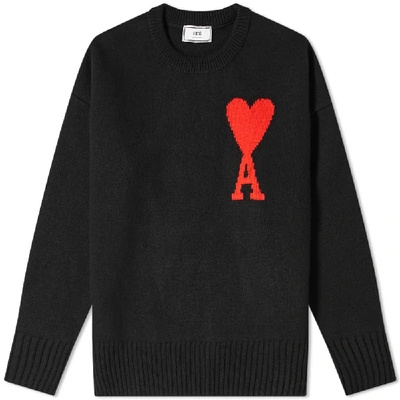 Ami Alexandre Mattiussi Ami Large Heart Jacquard Crew Knit In Black