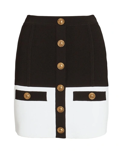 Balmain High Waist Knit Mini Skirt W/ Buttons In Black,white